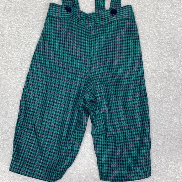 Vintage green red navy button strap overalls 12m - Picture 2 of 9